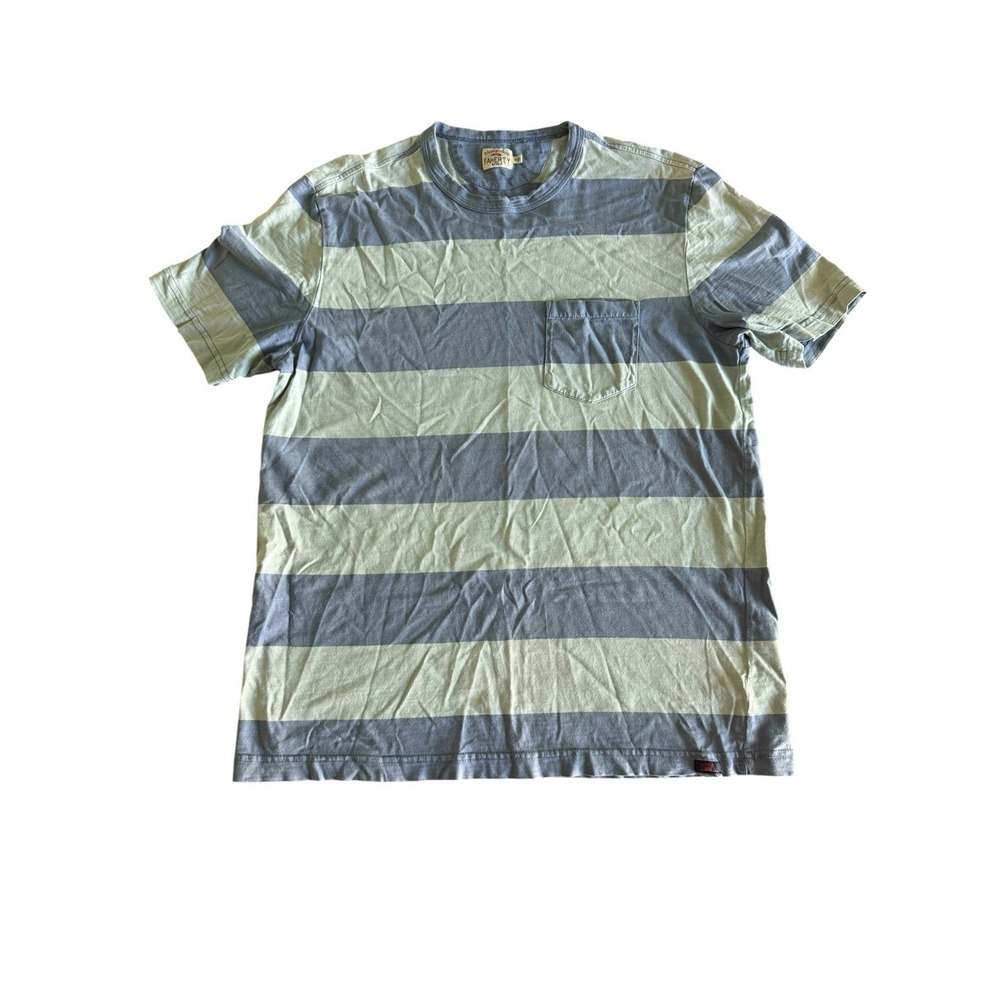 Faherty Shirt Mens Medium Blue Stripe Organic Cotton Pocket T-Shirt Tee